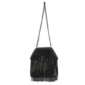 NWT Jessica McClintock Chrissy Black Curtain Rhinestone Fringe Clutch